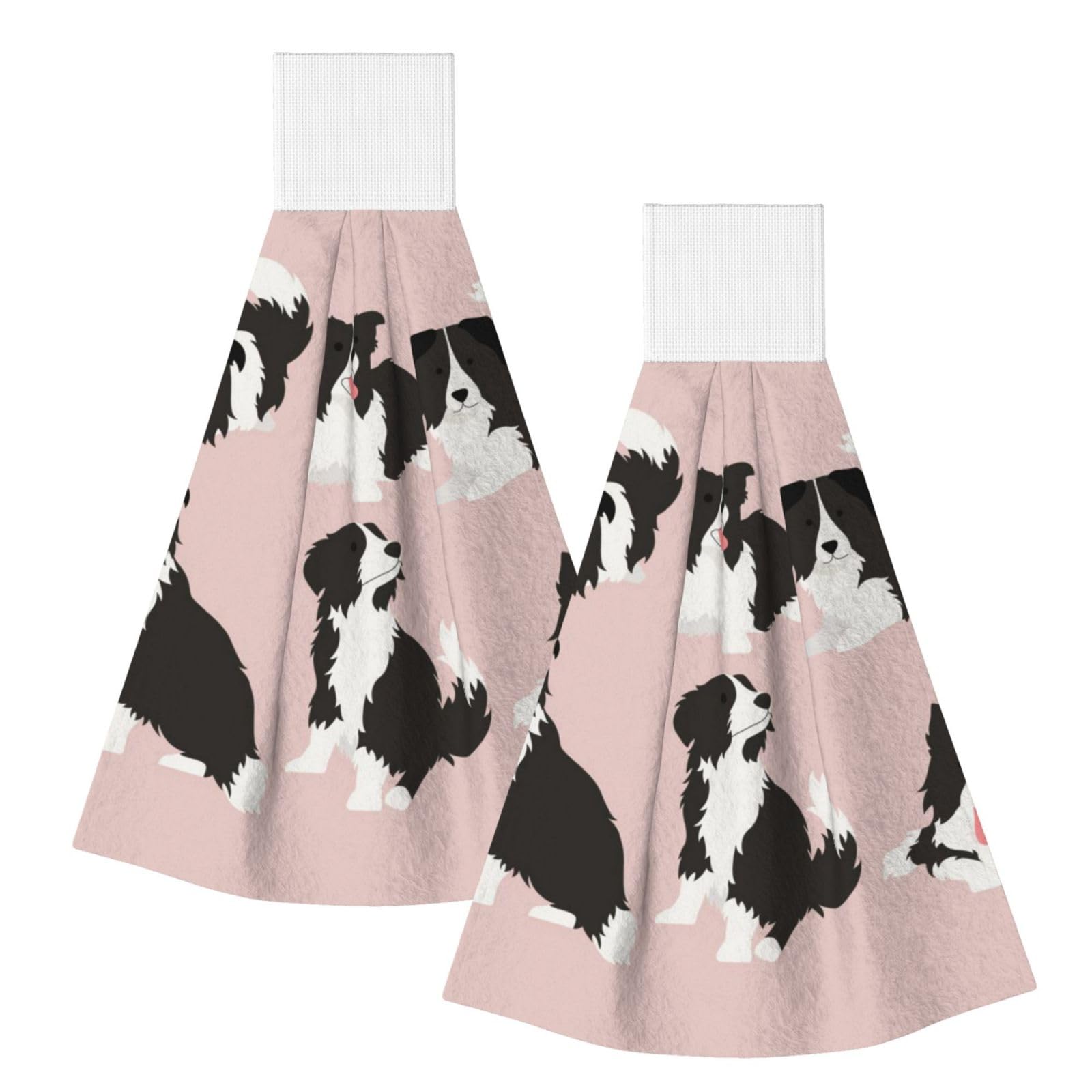 DOPKLNA Border Collie Dog, 2 Pcs Hanging Coral Fiber Hand Towels for Bathroom, Absorbent Kitchen Towels