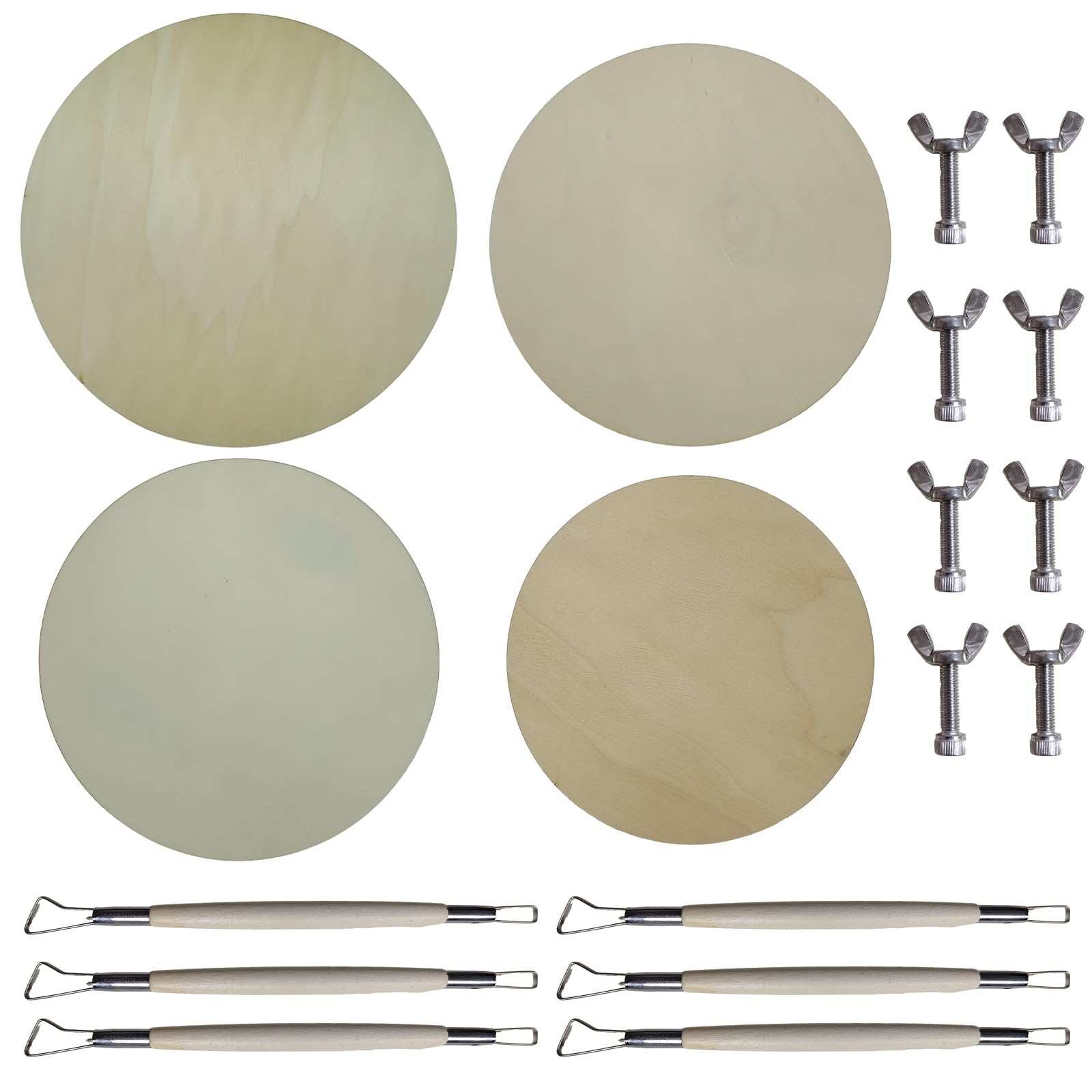 4 Pcs Round Pottery Wheel Bat Pottery Bats Pre Drilled Bats for Pottery Wheel 1/4 Thick Clay Throwing Bats with 8 Pcs Replacement Bat Pins and 6 Pcs Pottery Tools for Ceramic Clay Art