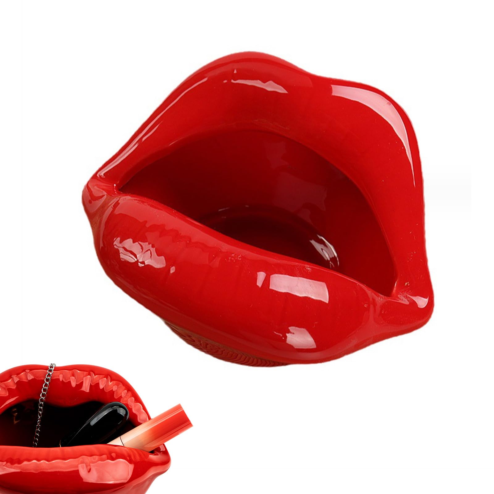CAIRIAC Ceramic Red Lips Lipstick Ring Holder, Lip ceramic holder, Suitable for Storing Cosmetics Hair Clips