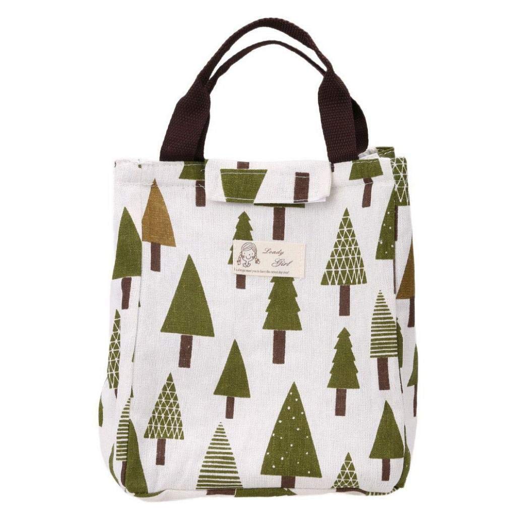 Portable Hedgehog/Polar Bear/Tree Canvas Bento Lunch Bag Insulated Lunchbox - Tree