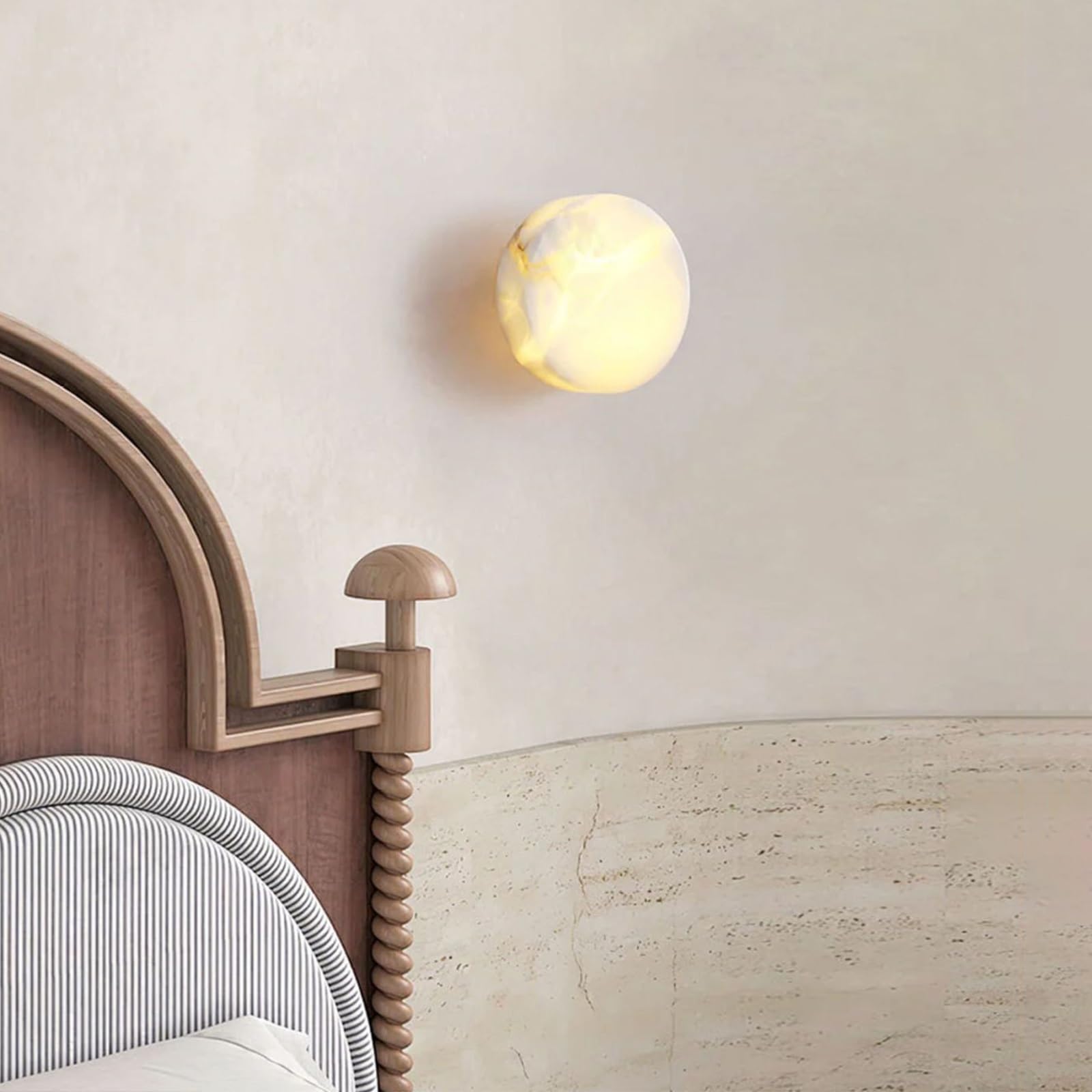 Lampada da parete rotonda in alabastro, mini lampada da parete in marmo, applique da parete in pietra naturale, lampade da parete for illuminazione da comodino, LED - 5 W - 3000K