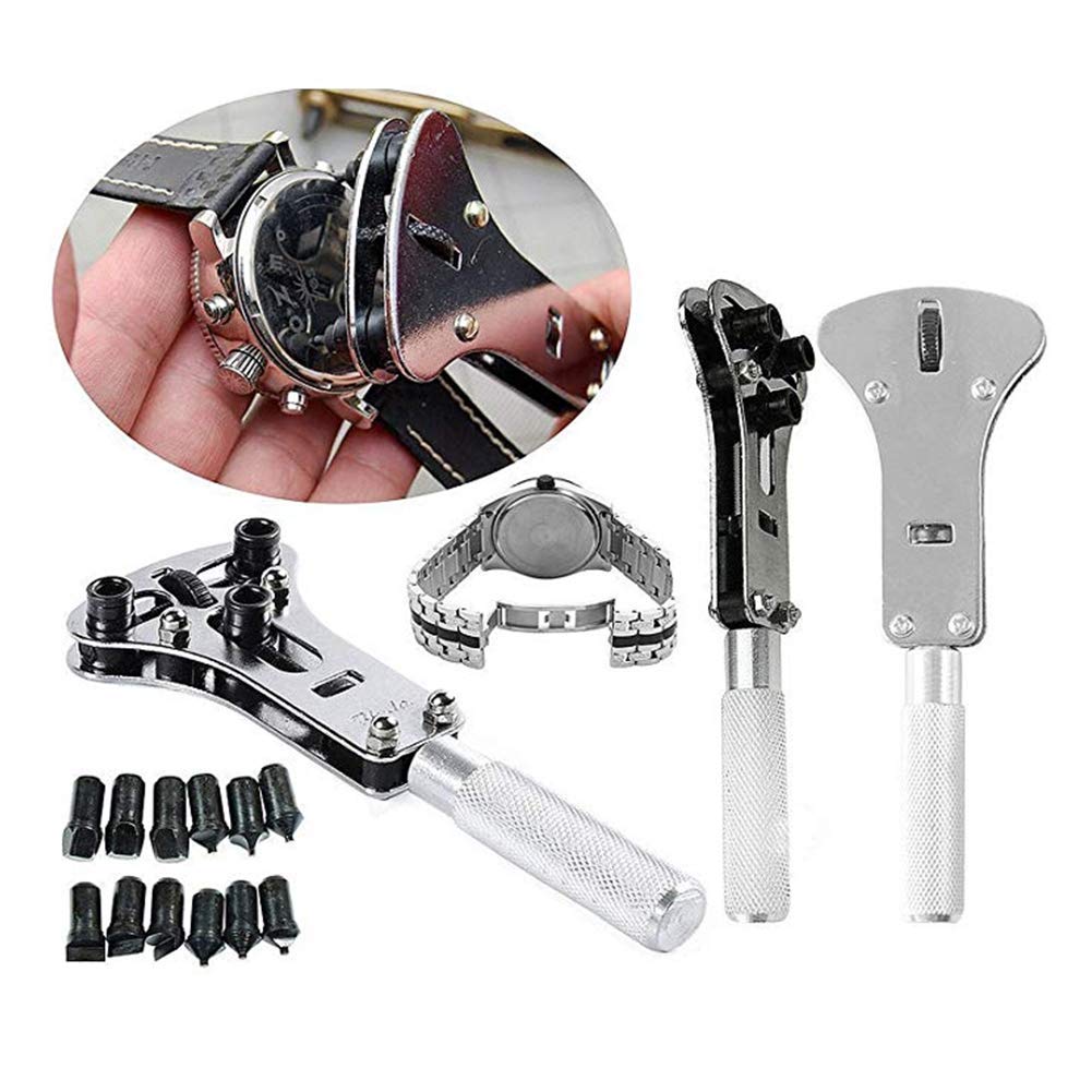 Kit de reparación de relojes, herramientas de barra de resorte para abridor de cajas de relojes con estuche de transporte, reemplazo de pilas de reloj y herramienta para quitar eslabones para repara