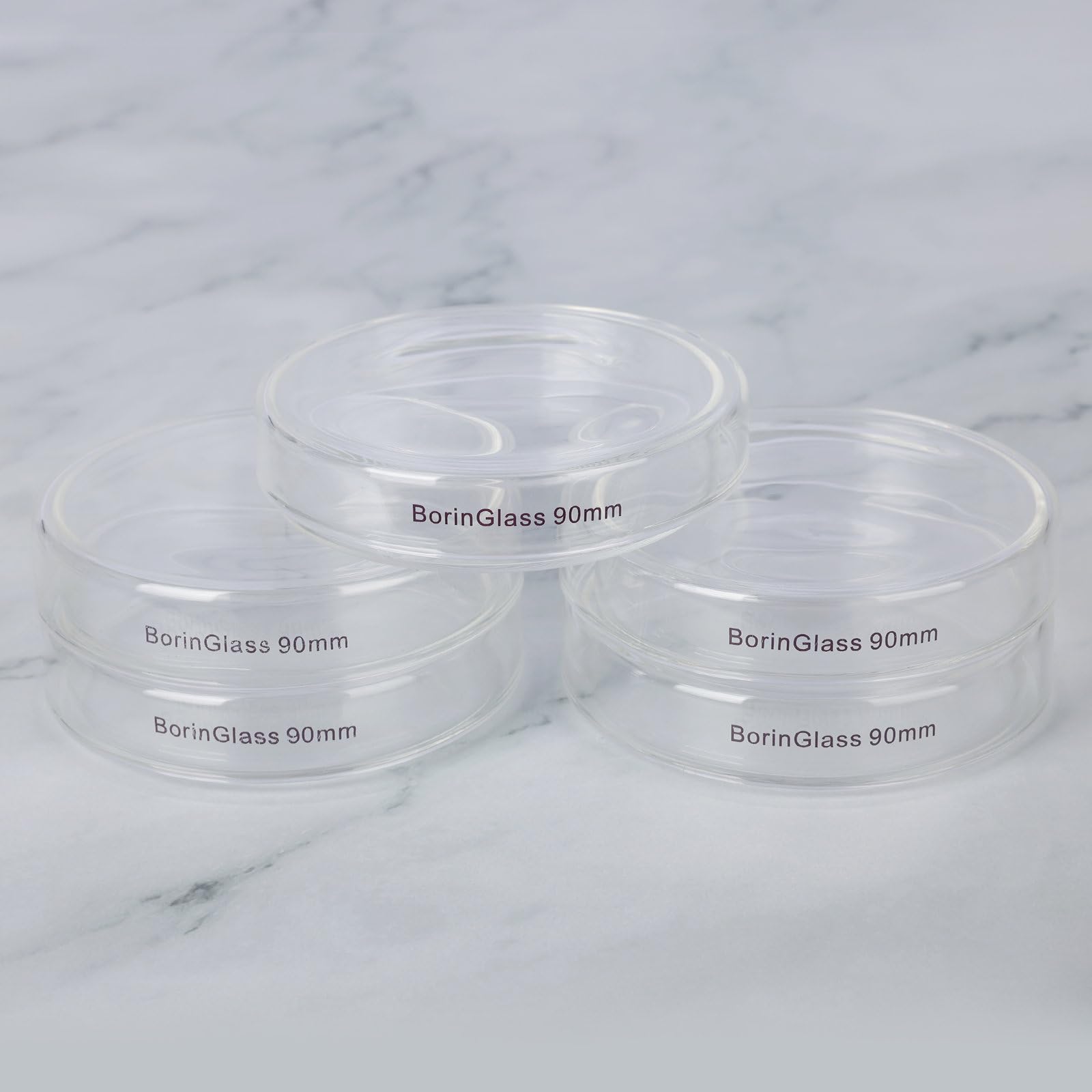 BorinGlass Lot de 5 boîtes de Pétri en verre avec couvercle, verre borosilicate, bols de culture transparents, boîtes de pétri de laboratoire, diamètre extérieur 90 mm