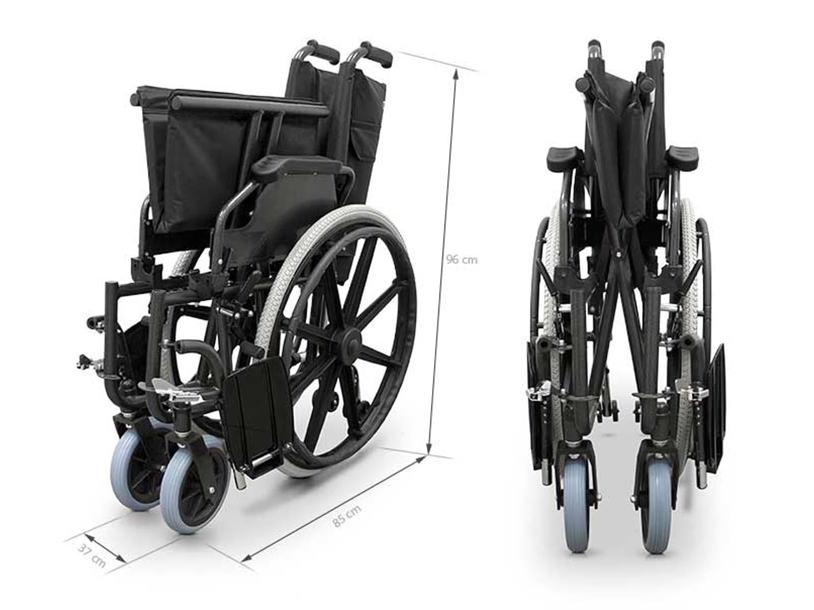 QUIRUMED Silla de ruedas, ANCHO ESPECIAL 56 CM UTILES, plegable, Acero, Acolchado extraíble, asiento amplio, Fácil plegado, Reposabrazos extraíbles, Para mayores, Para minusválidos