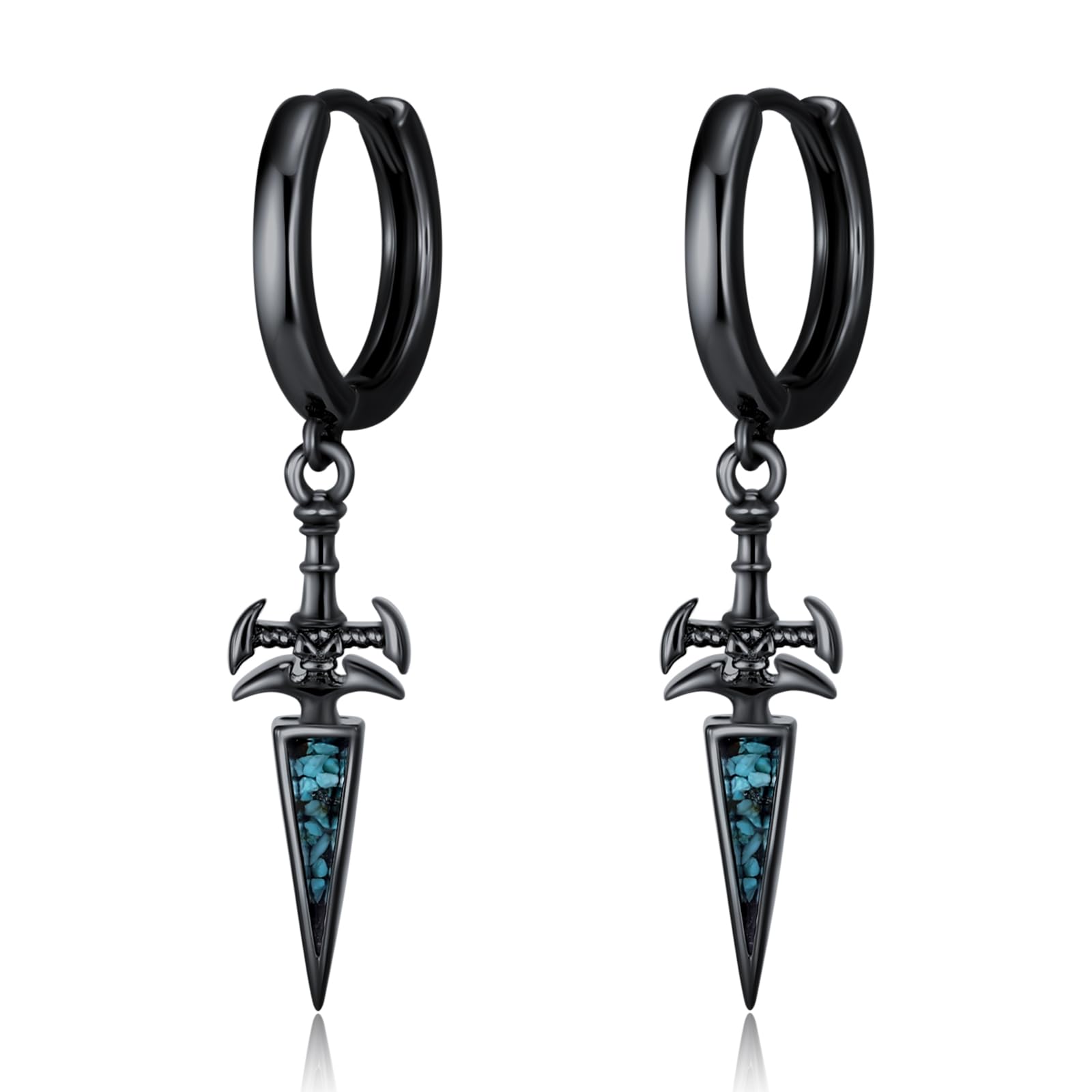 Suiknsn Black Cross/Feather/Sword/Spike/Star of David Dangle Drop Earrings 925 Sterling Silver Turquoise Malachite Abalone Punk Jewelry Gothic
