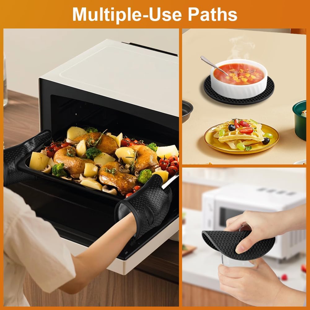 AUAUY Oven Mitts with 2 Pot Holders, Oven Gloves Heat Resistant 464°F