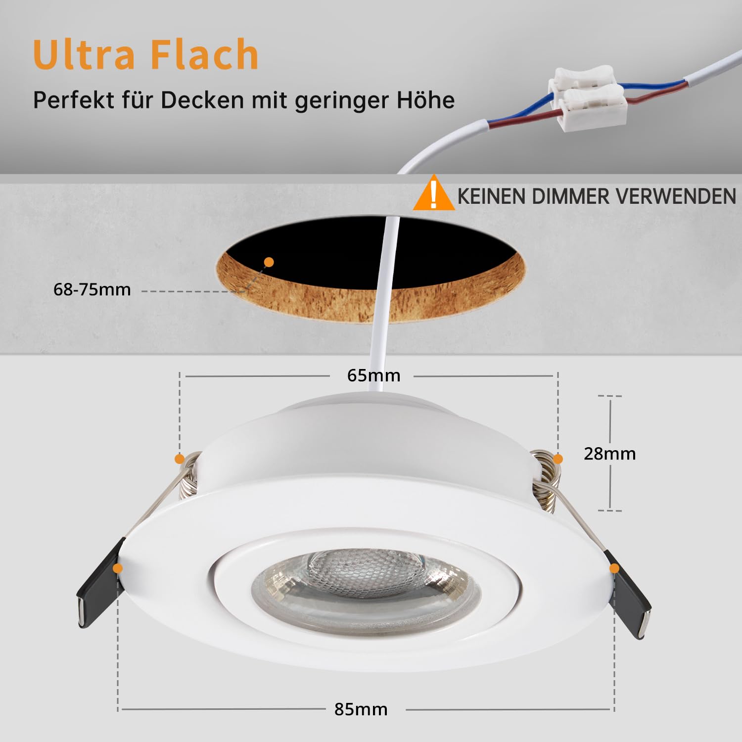 wowatt 10er LED Spots 230V Dimmbar, 5.5W Einbaustrahler LED Warmweiß 68mm | Ersetzt 60W Halogen Deckenspots Weiß Schwenkbar Ultra Flach IP44 Bad Einbauleuchten 2800K Hell 600LM Einbauspots Rund