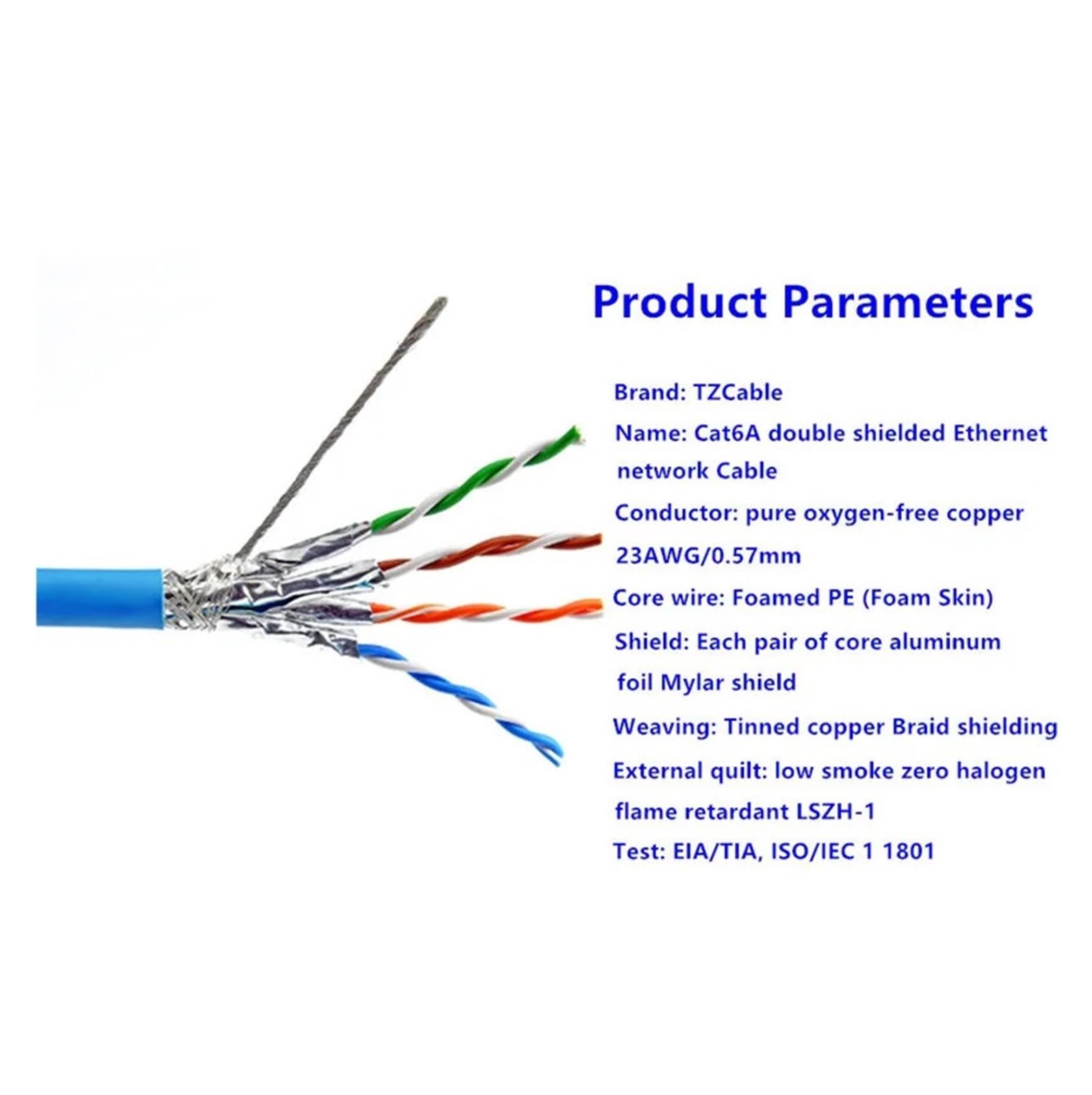 Câble Ethernet LAN Cat 6A Installation RJ45 S/FTP Double Blindage cuivre Massif 23AWG 0.57mm LSZH 10G Fil réseau Internet Bleu (Size : 20M)