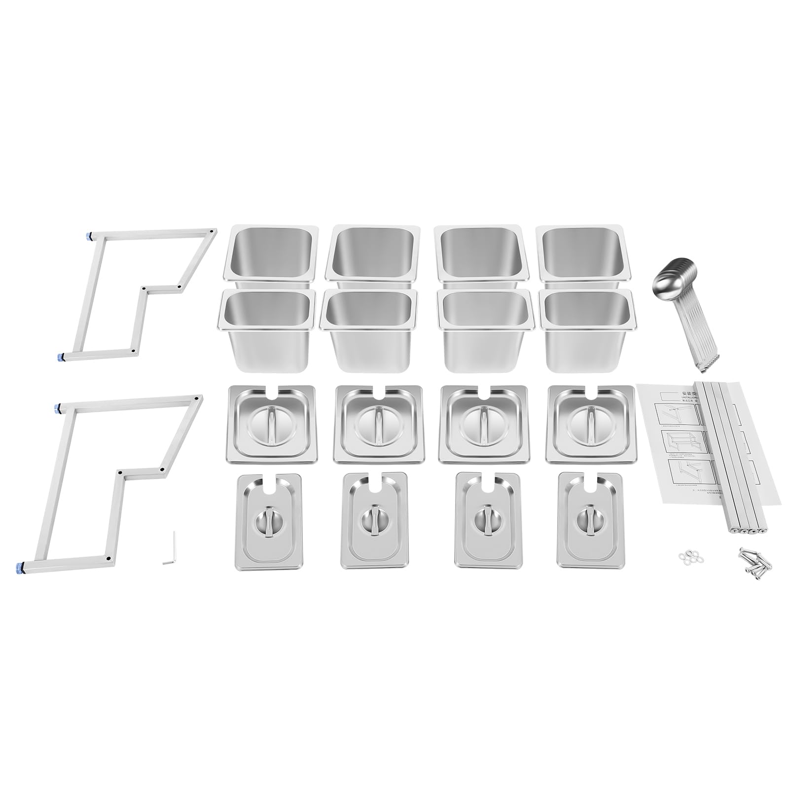 Recipiente para ingredientes para pizza de acero inoxidable | Especiero extensible ajustable con 8 compartimentos, 8 cucharas y tapas, recipiente para cocina, restaurante
