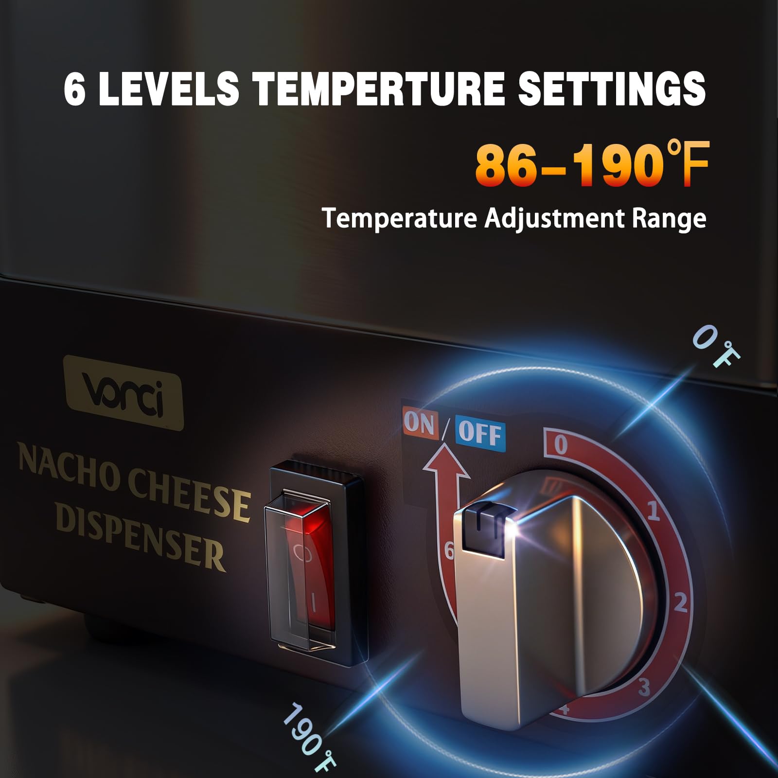 VONCI Dispensador de queso Nacho, calentador de queso Nacho de 2.8 cuartos de galón con bomba de acero inoxidable, dispensador de dulce caliente con control de temperatura de 6 niveles, dispensador de