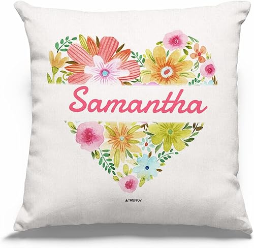 TRIENCY Funda de almohada personalizada con flores florales, funda de cojín con nombre personalizado, regalos de inauguración de la casa para