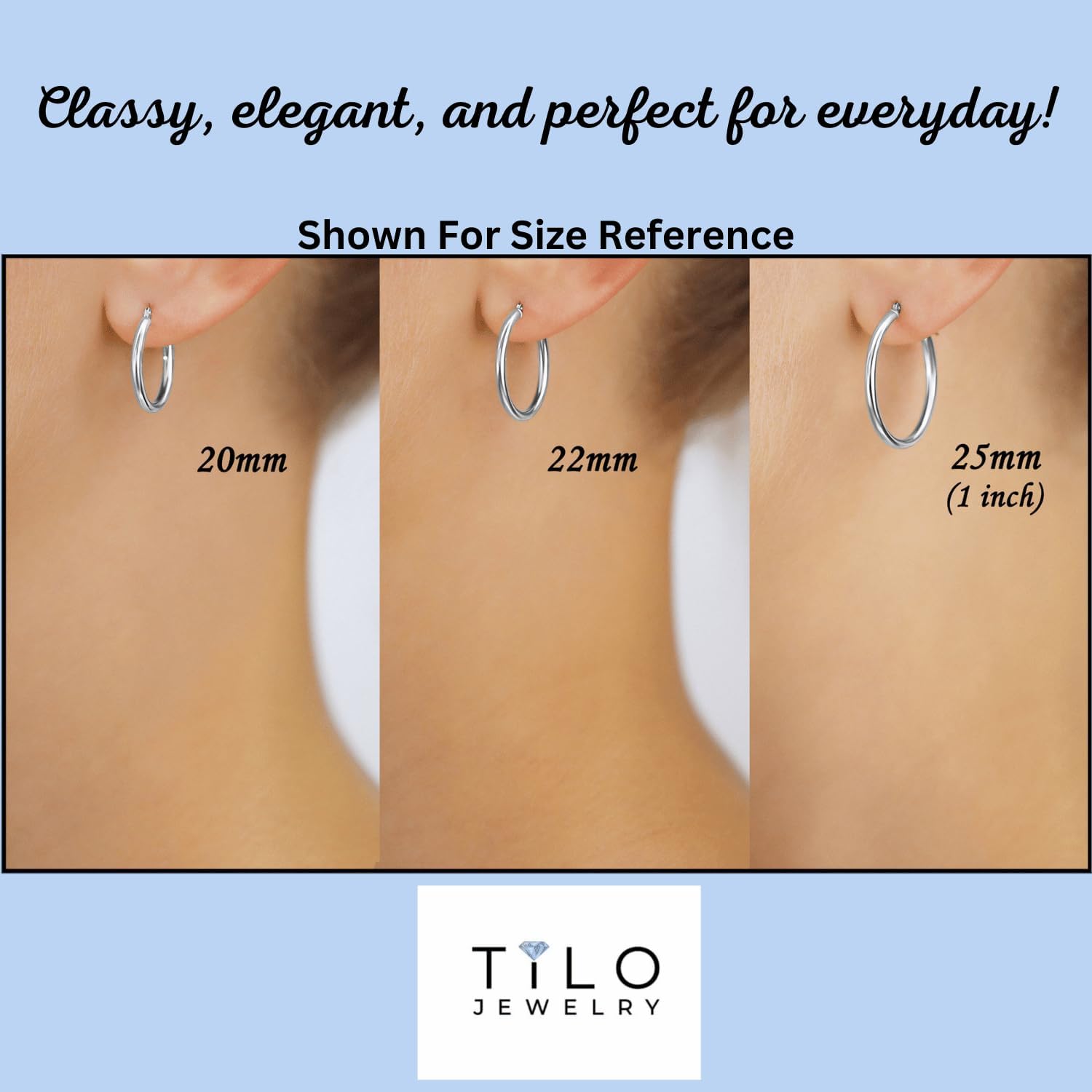 14k White Gold Classic Round Hoop Earrings - Image 5