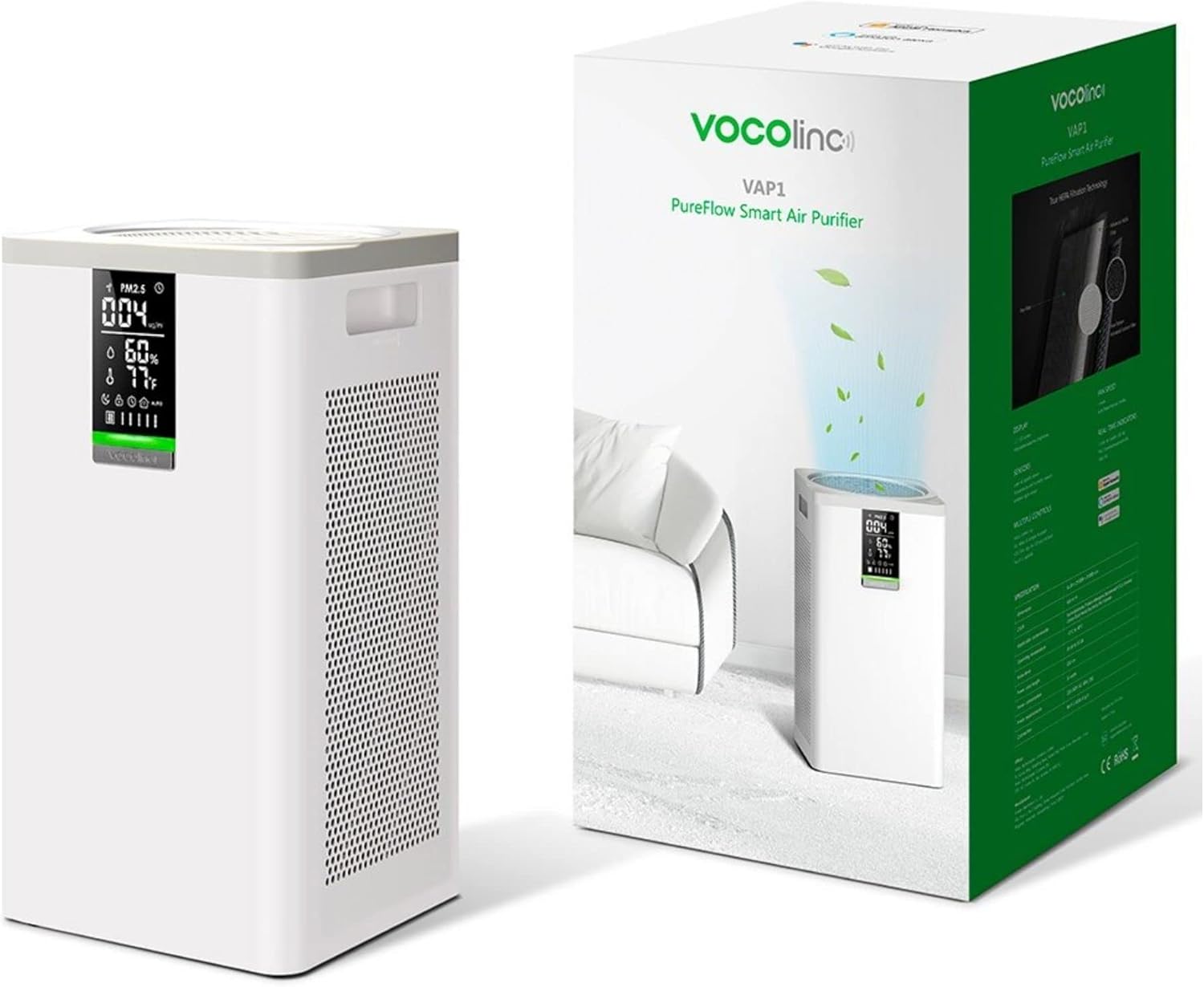 VOCOlinc Smart Air Purifier Voice control with Apple HomeKit, Alexa, Google 5.1" Display