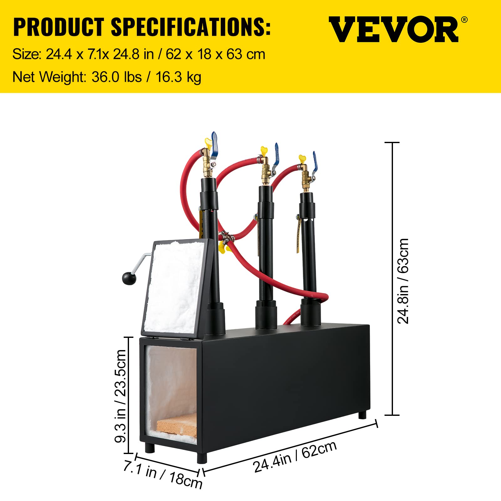 VEVOR Forja de cuchillos de propano, horno de herrero con tres quemadores, forja de metal cuadrada portátil con una sola puerta duradera, gran capacidad, para herrería, fabricación de cuchillos,