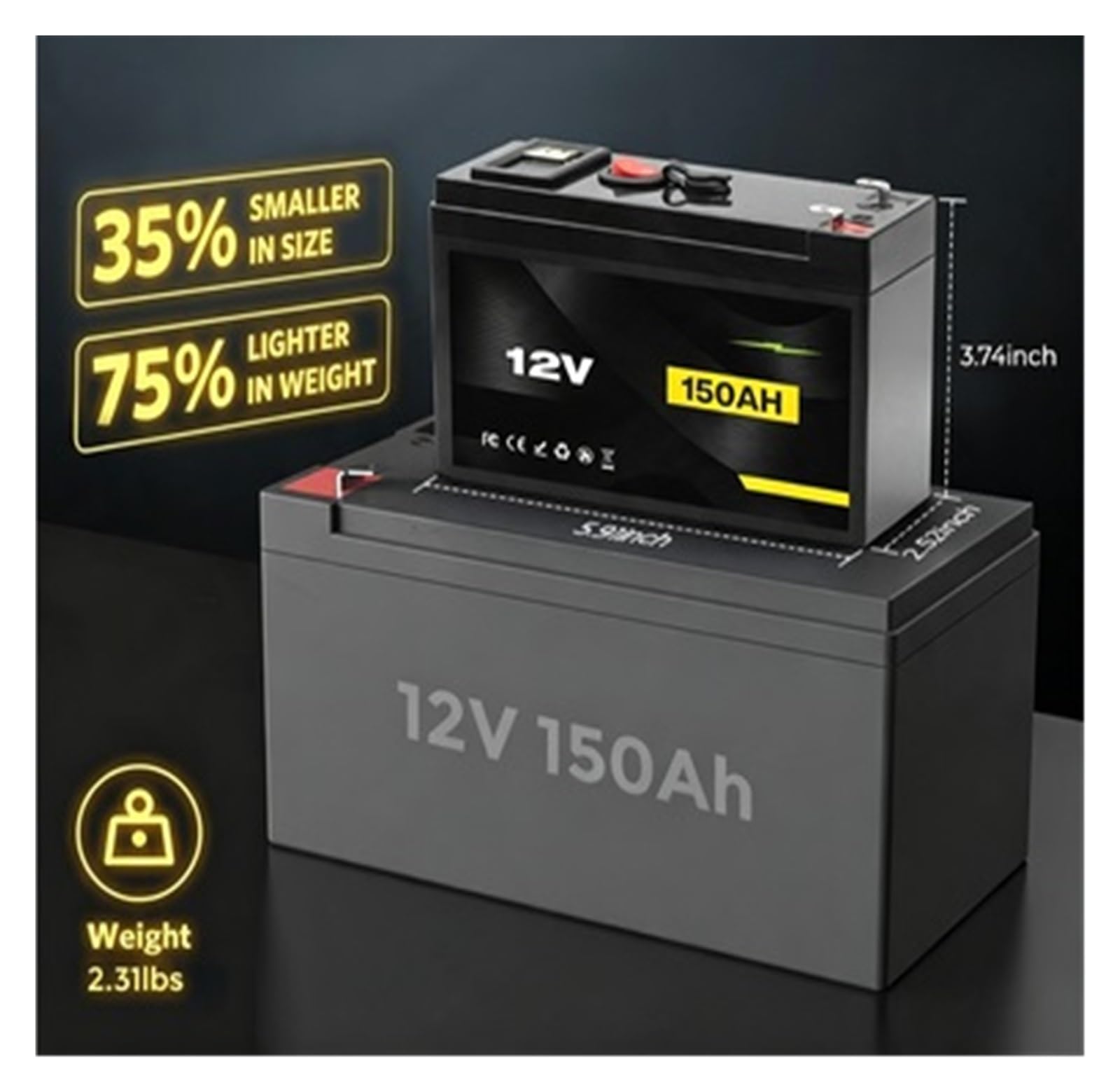 Batteria A Ciclo Profondo Batteria Al Litio LiFePO4 12V 150Ah 4000+ Cicli Profondi
