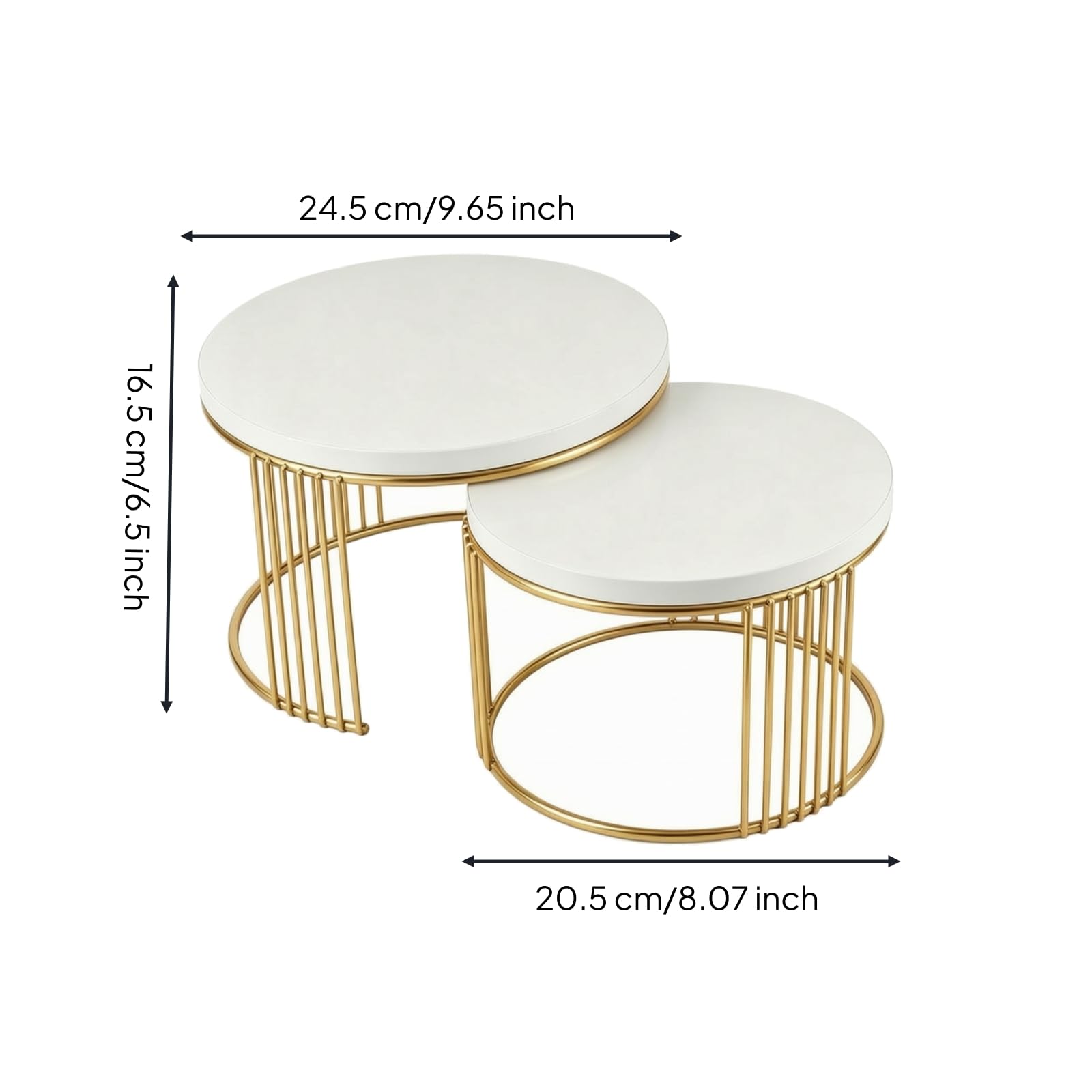 Milageto 2 Pezzi Tavolini Nidificanti con Struttura in Metallo Tavolino Impilabile con Superficie da 1,5 Cm Stabile per Arredamento Stanza, Bianco