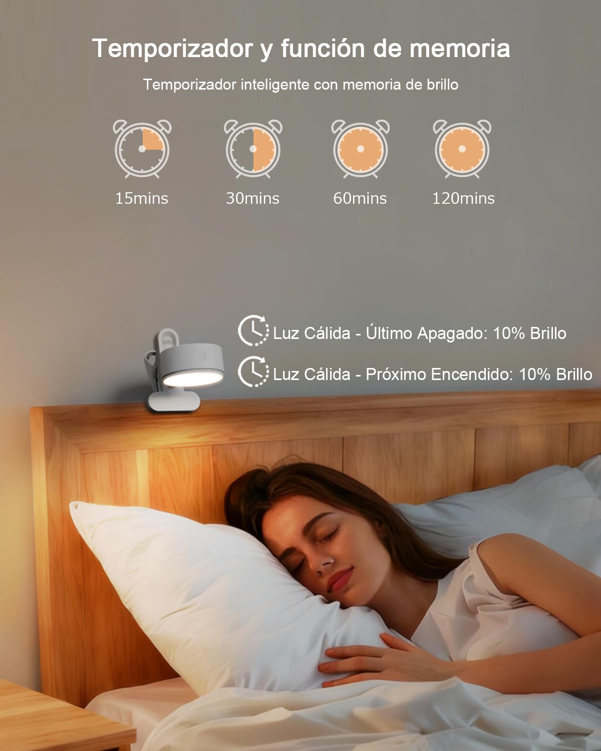 GOVSSING Lampara Lectura Cama Sin Cable con Recargable 5000mAh, USB LED Lampara Pinza Cabecero Cama 360° Giratorio de 3 Colores Camping