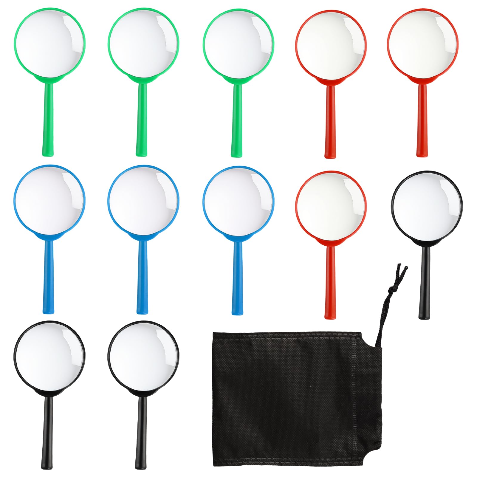 12-Piece Set Magnifying Glass Kids, Kids Magnifying Glass 3x Magnification, Childrens Magnifying Glasses For Exploring And Learning, 6 X 13 Cm, 4 Colors (Black, Red, Green, Blue)