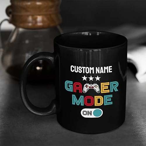Miniatura 4 de Taza personalizada para gamer, modo gamer, divertida idea de regalo para hombres y mujeres, taza de café de cerámica negra de 11 onzas
