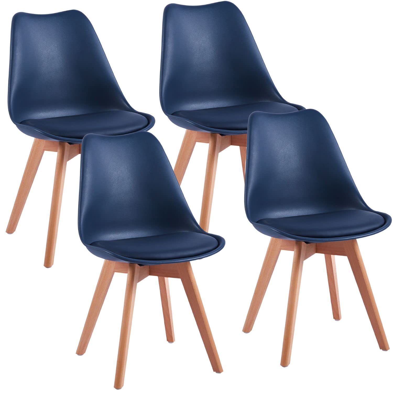 WeHome - Set 4 Sedie Candice, Sedie Sala Da Pranzo O Ufficio, Sedia Ergonomica, Seduta Imbottita Con Cuscino In Similpelle, Sedie Camera, Piedi In Legno Di Faggio, Arredamento Casa (Dark Blue)