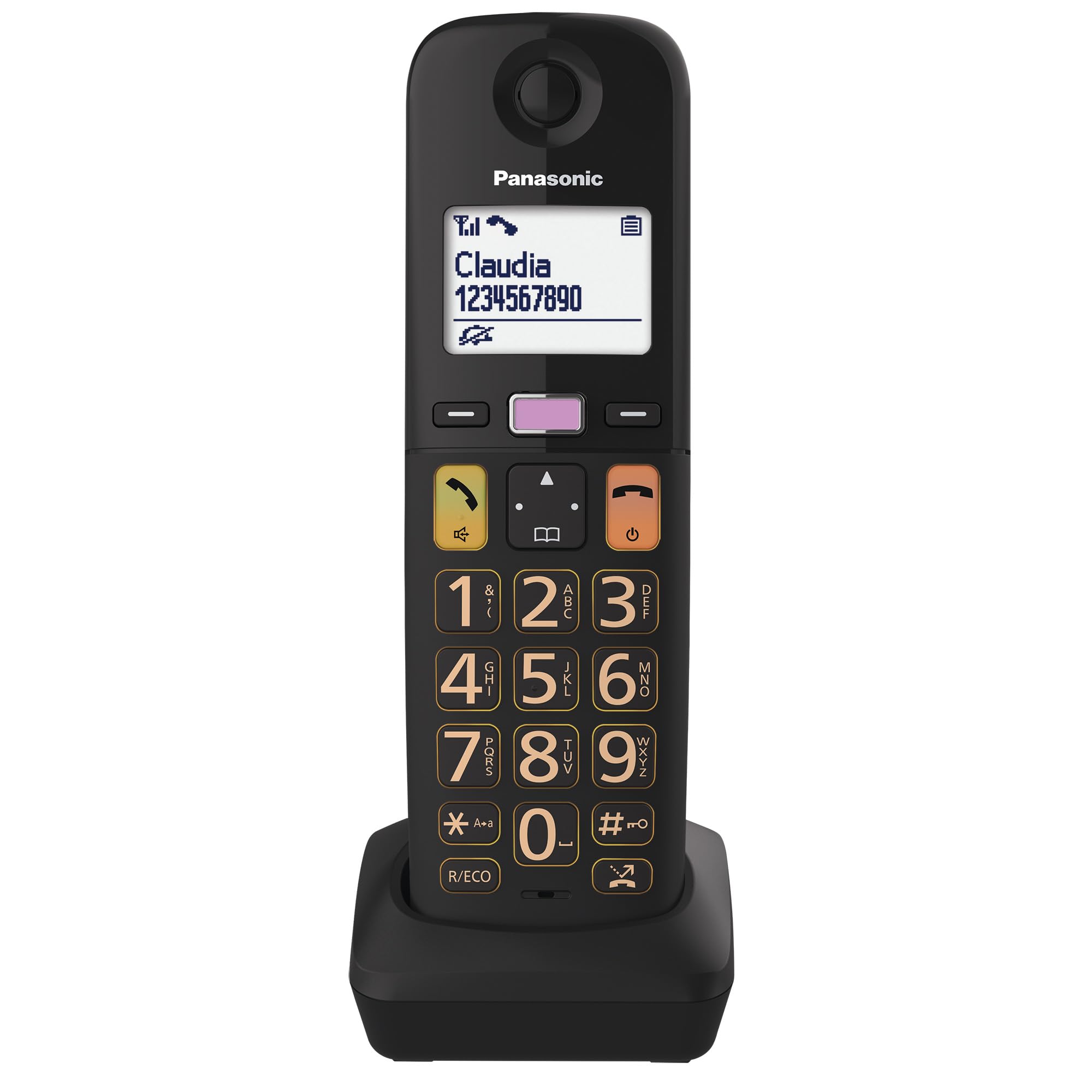Panasonic KX-TGUA10EXB - Combinado Adicional para teléfonos Digitales inalámbricos KX-TGU130/KX-TGU110, Teclas Grandes, Llamadas favoritas, Compatible con audífonos, Unidad Principal requerida, Negro