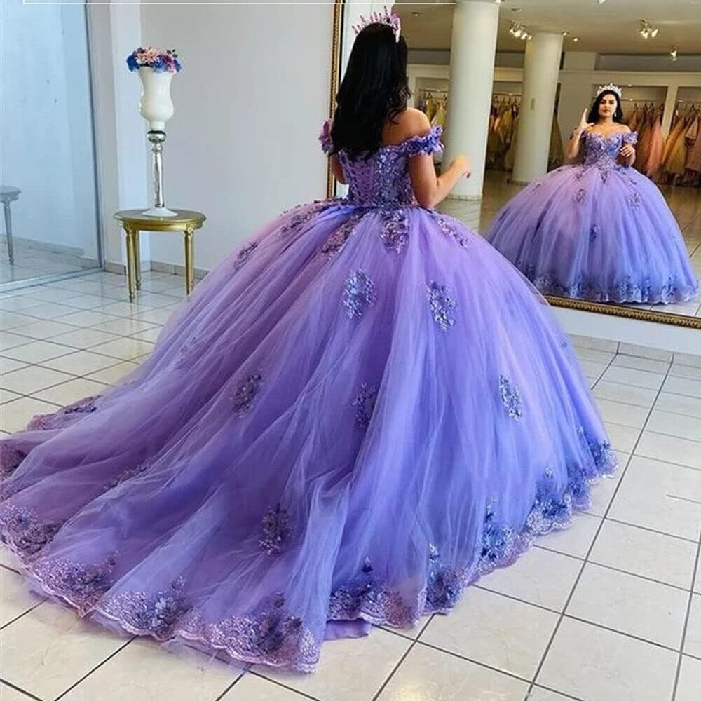 Abiti Stile Quinceanera con Scollo a Cuore in Pizzo e Perline per Donna Abiti da Ballo con Fiori gonfi 3D Abiti Dolci 15 16 con Bowie