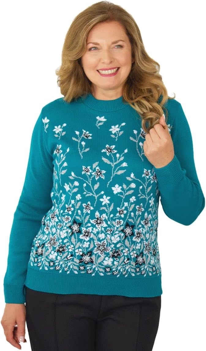 Fashion Friendly Floral Crew Neck Jumper Jade 3 Extra Large (3XL)