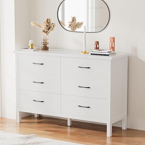 Miniatura 2 de LYNSOM Cómoda blanca para dormitorio, cómoda de 6 cajones con asas de metal, cómoda de madera moderna para sala de estar, entrada y pasillo