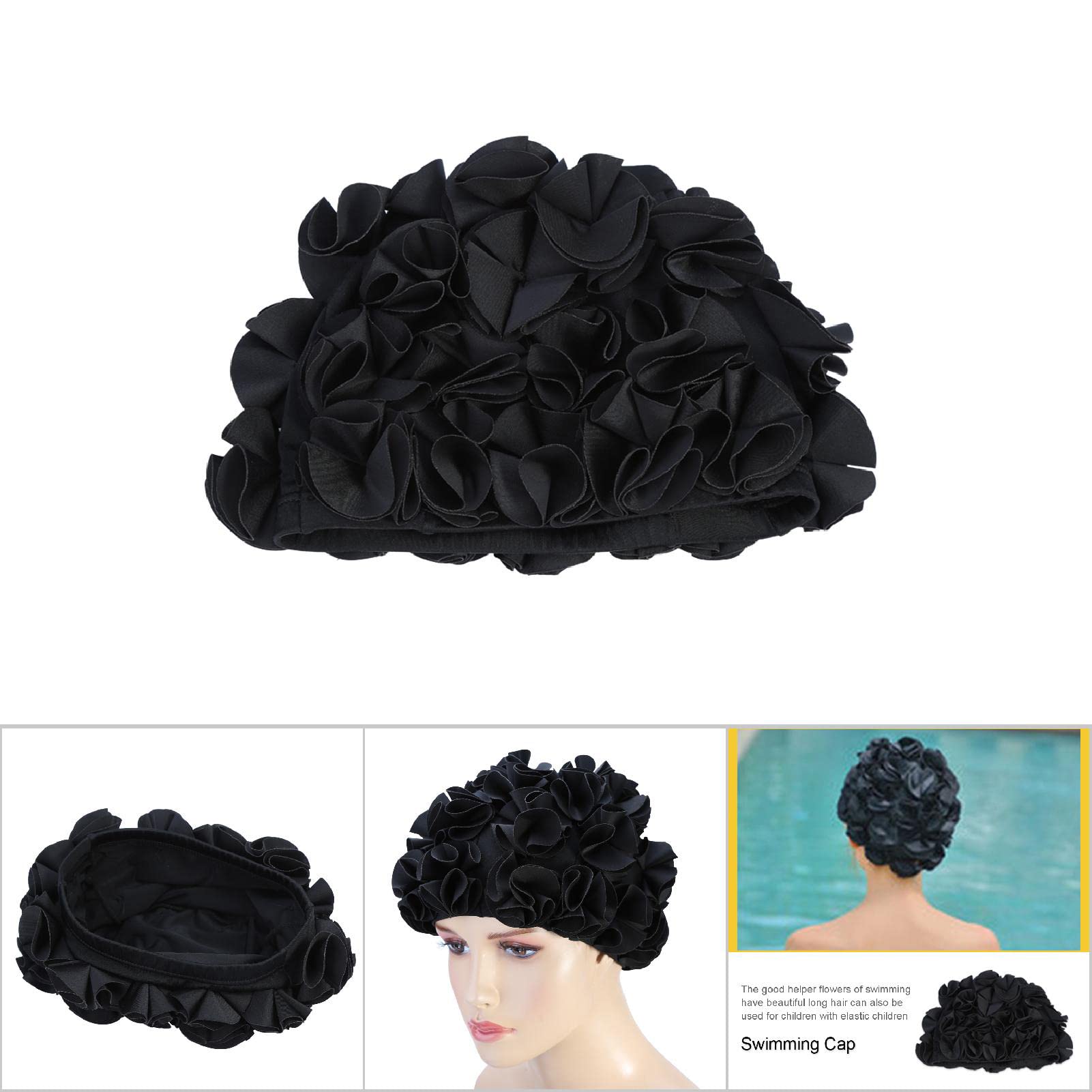 Bonnet de bain à motif floral rétro élastique pour cheveux longs et courts pour femme