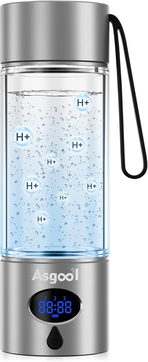 Hydrogen Water Bottle - 5000 PPB in 8 Minutes, Cyclic Mode for 8 Hours, Self Clean, Aluminum & Glass, for Travel Sports Office Home, Gift for Father