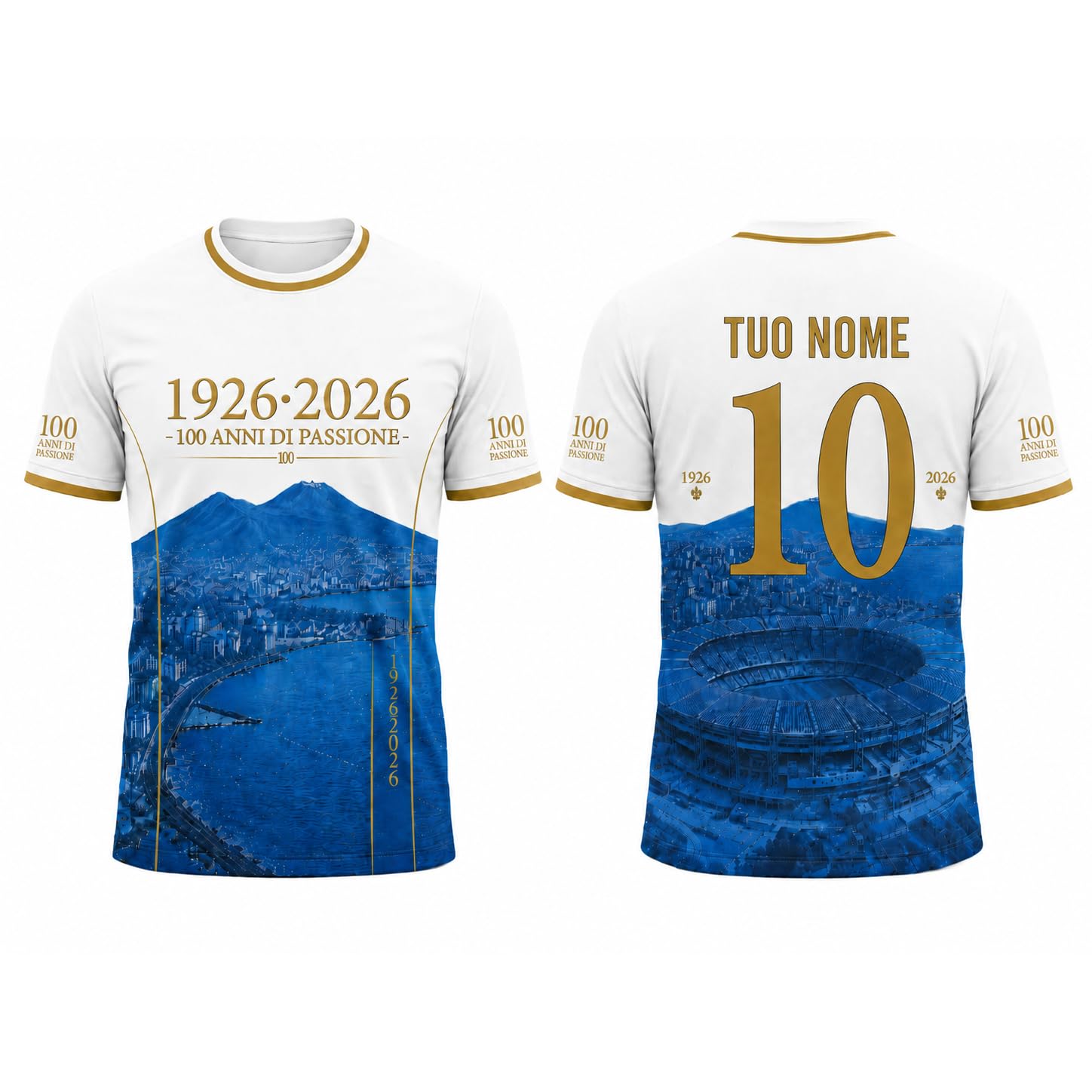 Fupies Maglia Calcio Personalizzata Celebrativa 100 Anni Napoli - Nome e Numero Personalizzabili - T-Shirt Sportiva Uomo - Idea Regalo Tifoso Napoletano