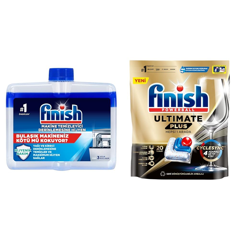 Finish Bulaşık Makinesi Temizleyicisi 250ml + Finish Ultimate Plus 20 Kapsül Bulaşık Makinesi Tableti