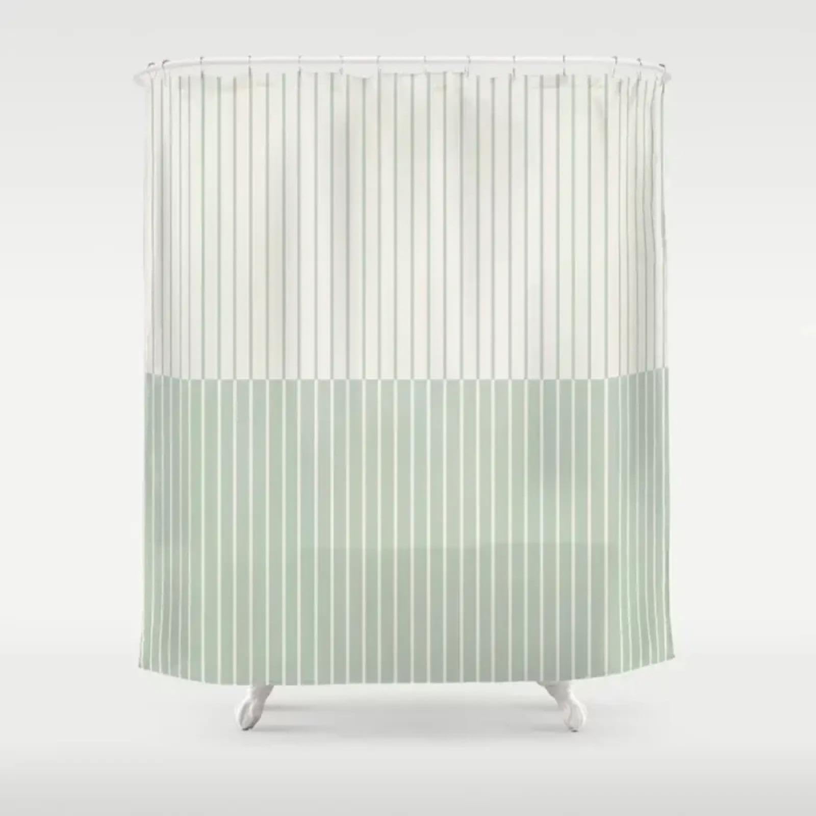 Duschvorhang 240x200 cm Grün Weiß Streifen Duschvorhang Einfach Design modernes Textil Anti-schimmel Wasserdicht Waschbar Badvorhang für Badezimmer Badewannen Toilette mit 12 Haken