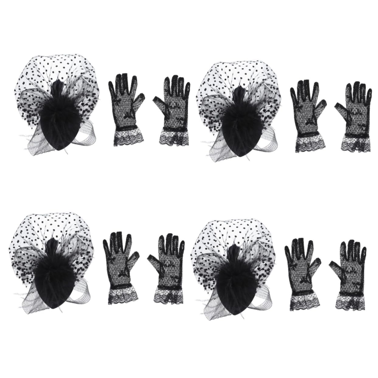minkissy 4juegos Conjunto De Sombrero y Guantes De Malla Retro Para Fiesta Accesorios Elegantes Para Boda y Festival Para Fotografía y Baile De Diseño Noble y Atractivo Para Celebraciones
