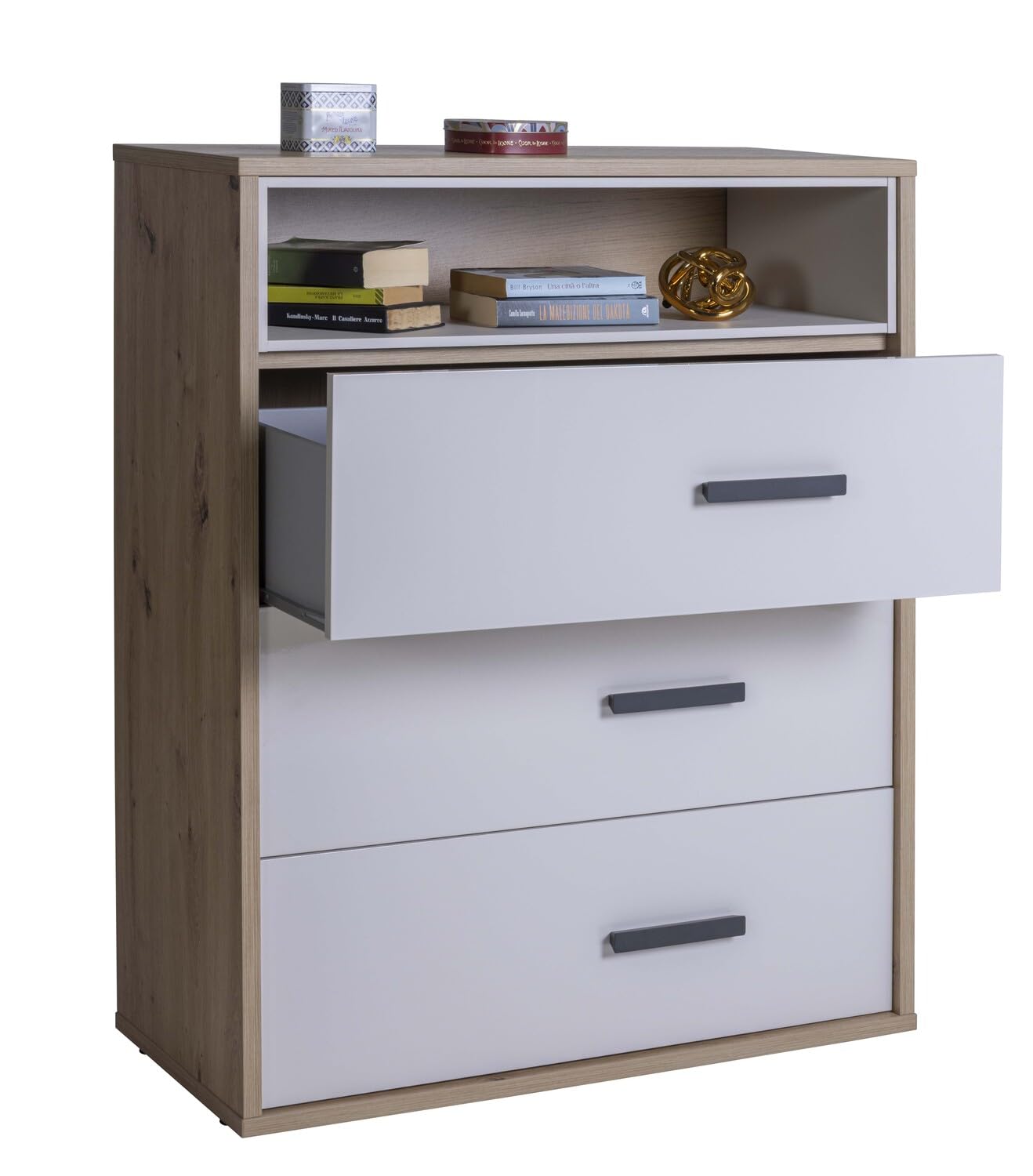Composad | Cassettiera della Linea MIPIACE con 3 Cassetti per Cameretta, Mobile Contenitore per Bambini e Ragazzi, (LxAxP):89,3x112,1x40,5 cm, Rovere Mielato e Grigio Cashmere Laccato, Made In Italy