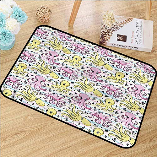 TBRfine Octopus, Door-mat, Cartoon Sea Animals, Bathroom Mat for Tub Non Slip, 16"x24"