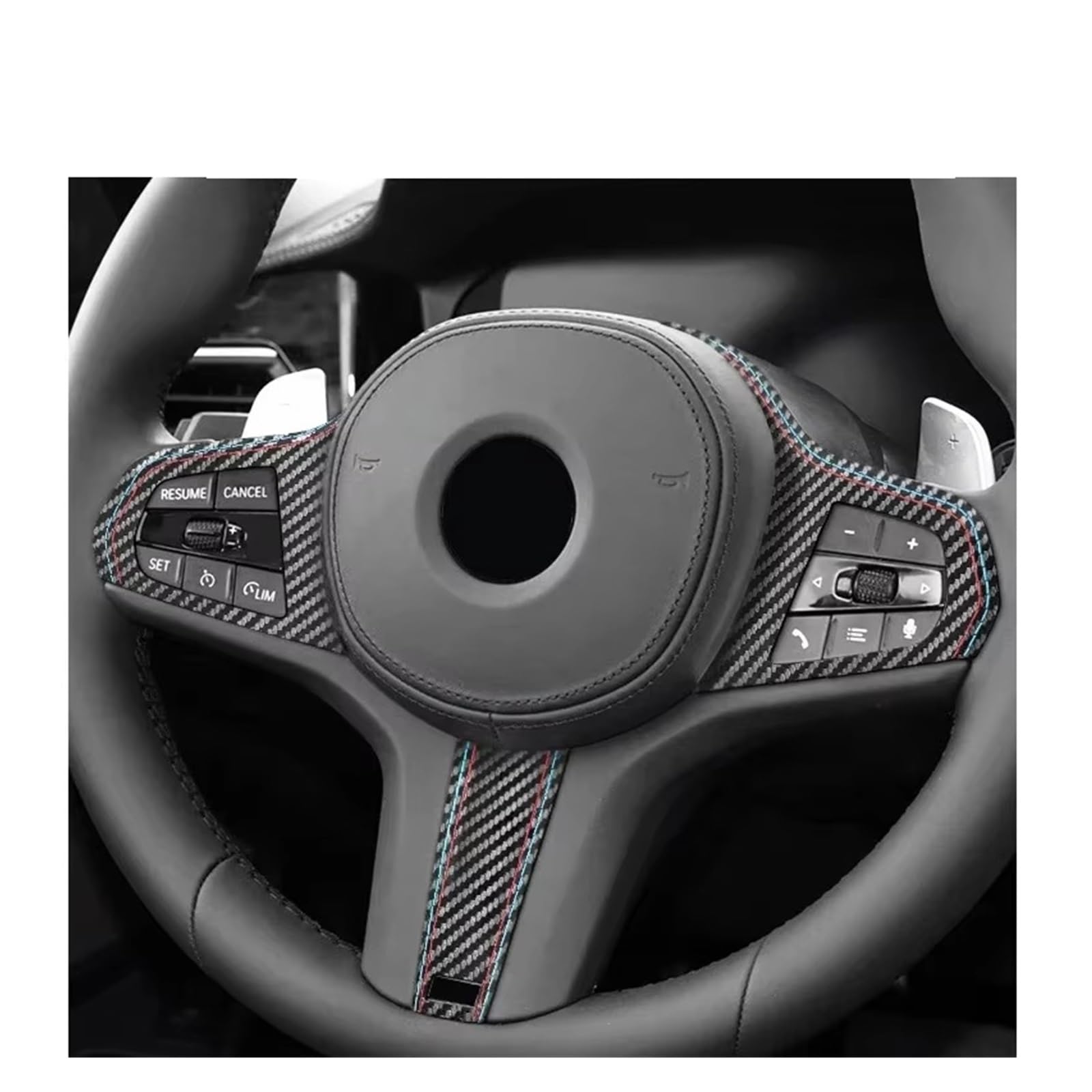 Accessori interni Per BMW Per G30 Per G20 Per F40 Per G21 Per G28 Per G11 Per G12 Per Z4 Per G32 Adesivi Per Cornici Pulsanti Del Volante modanature interne(Carbon Fiber Leather)