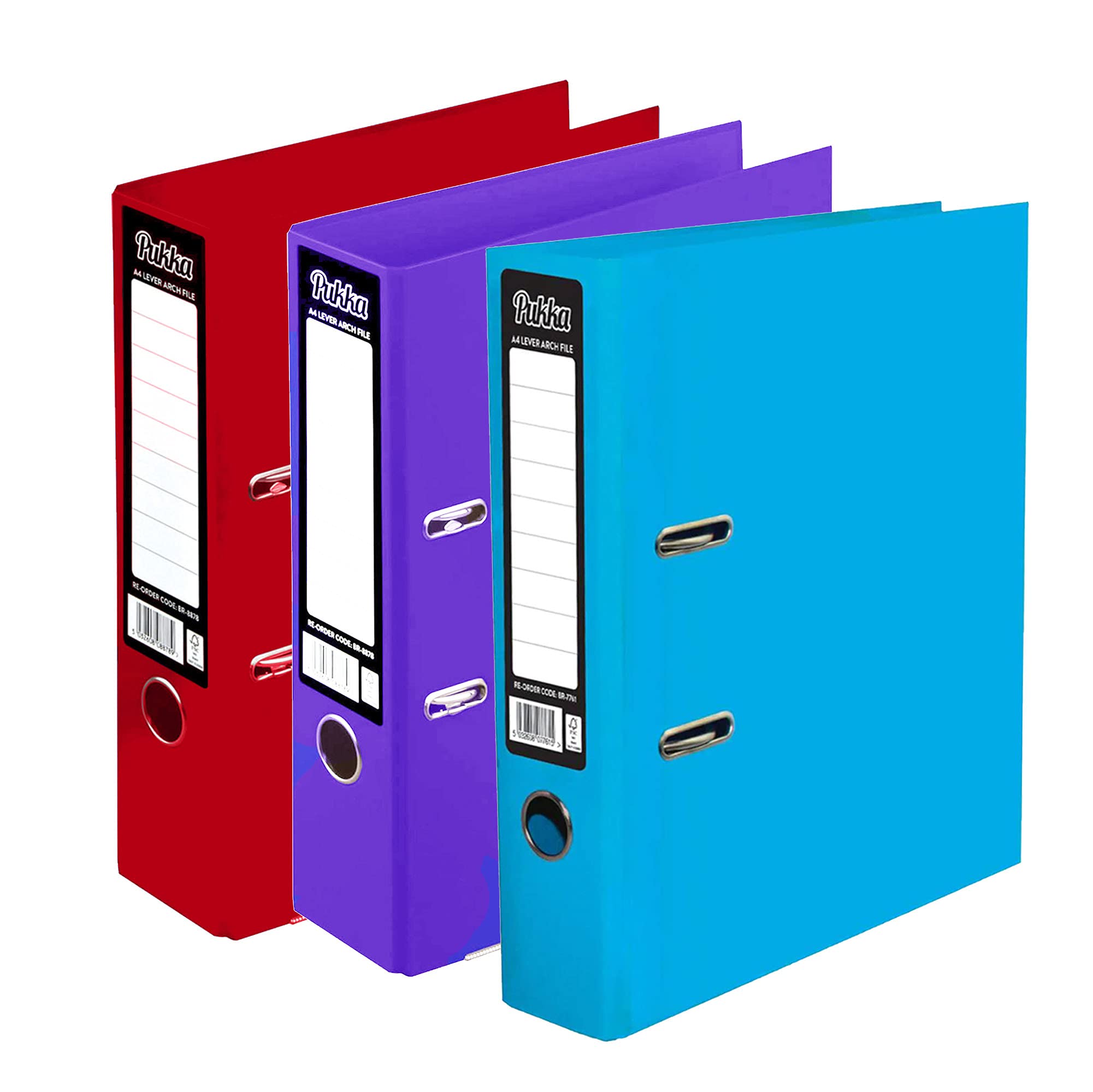 Pukka Pads 3 x Pukka A4 Glossy 2-Ring Lever Arch Files School Work Office 75mm Spine File Organiser (Assorted) (Blue Red Purple)