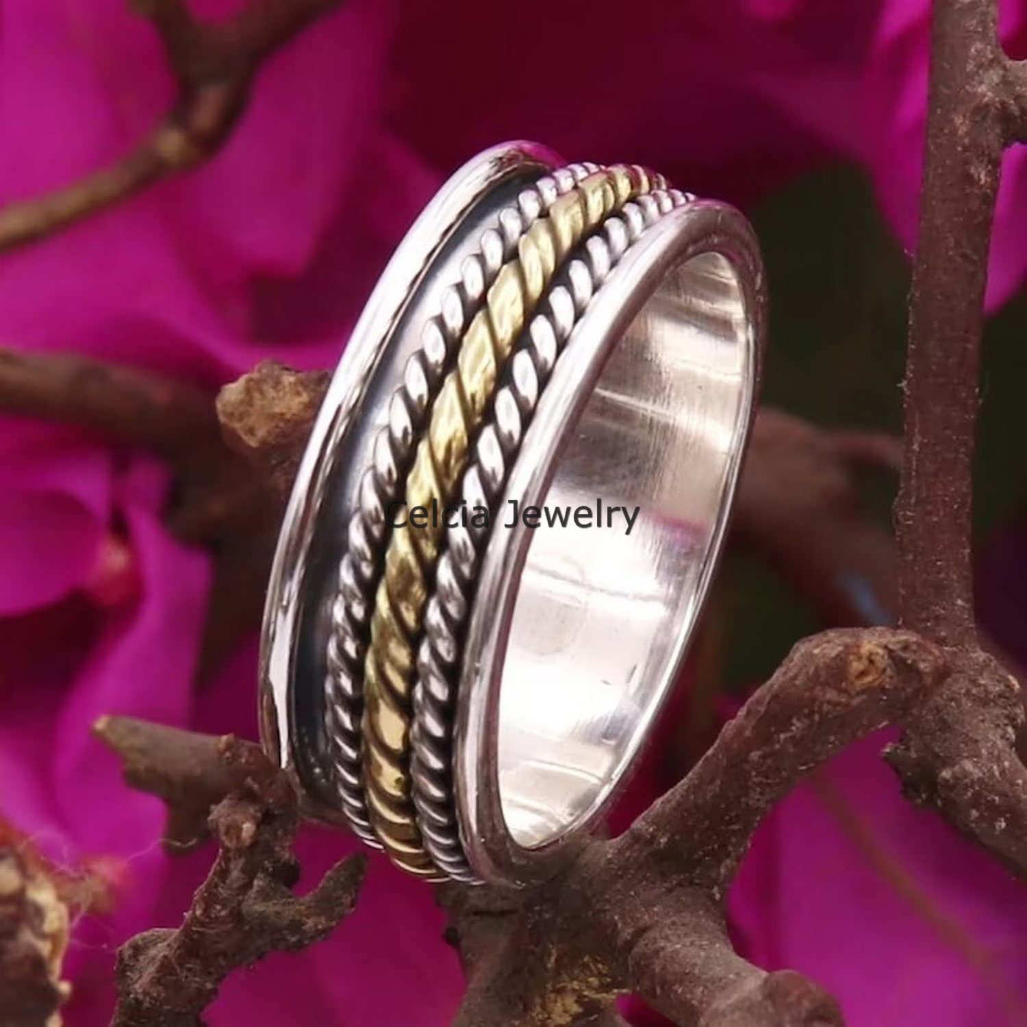 Anillo giratorio de plata de ley 925 auténtica para hombres y mujeres, regalos de cumpleaños para mamá y papá, anillo meditación para la ansiedad, anillo antiestrés, anillo dos tonos