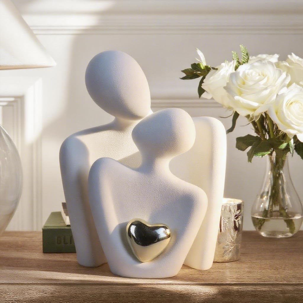 Modern Home Decor Lover Statues- 10'' Porcelain Sculptures for Shelf and Table Decor, Affectionate Couple Art Ceramic Sculpture- Romantic Figurine for Home, Bedroom, Livingroom, Office Decor - Image 9