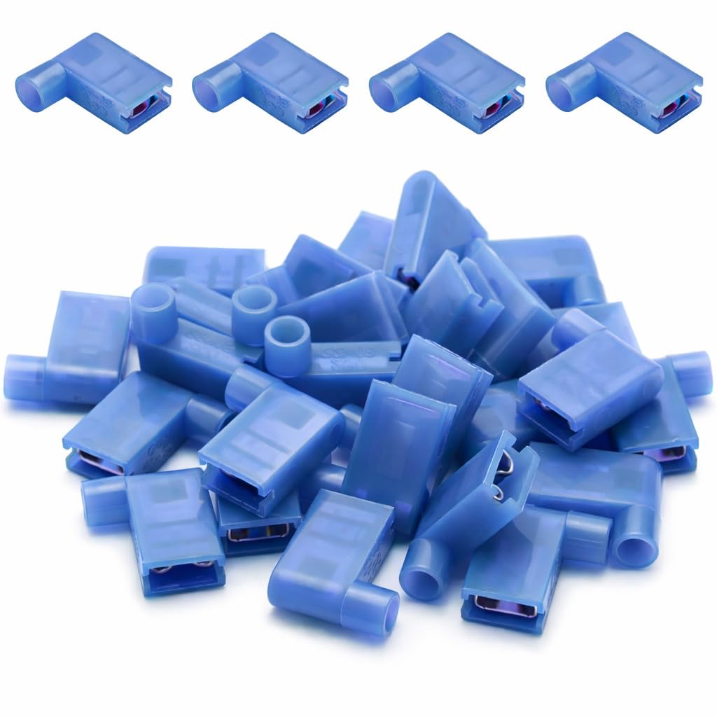 ANGSTROM Flag Spade Quick Disconnect Terminals, Female Fully Insulated Electrical Crimp Connectors 100pcs (22-16ga Red)