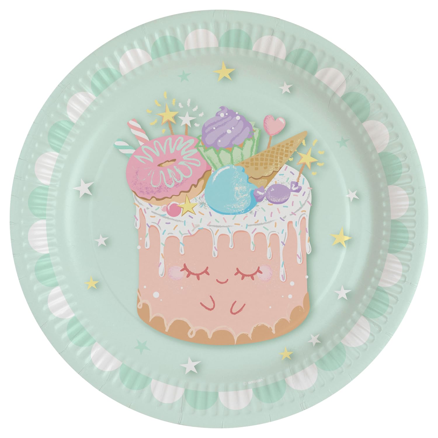 amscan 9916942 Pack of 8 Crazy Cake Round Paper Birthday Party Plates, Multi-Colour, 23 cm