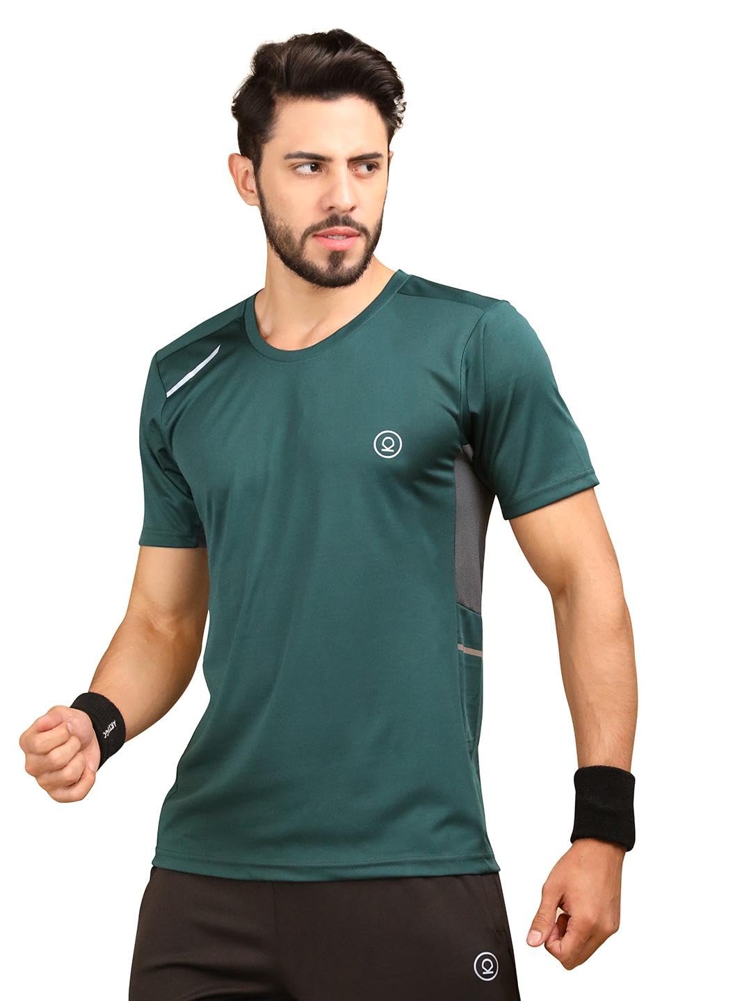 Sponsored Ad - Men Polyester Solid Quick Dry Sports Gym T-Shirt Breathable Moisture-Wicking Half Sleeve Round Crew Neck Regular Fit Active Wear for Running and Training