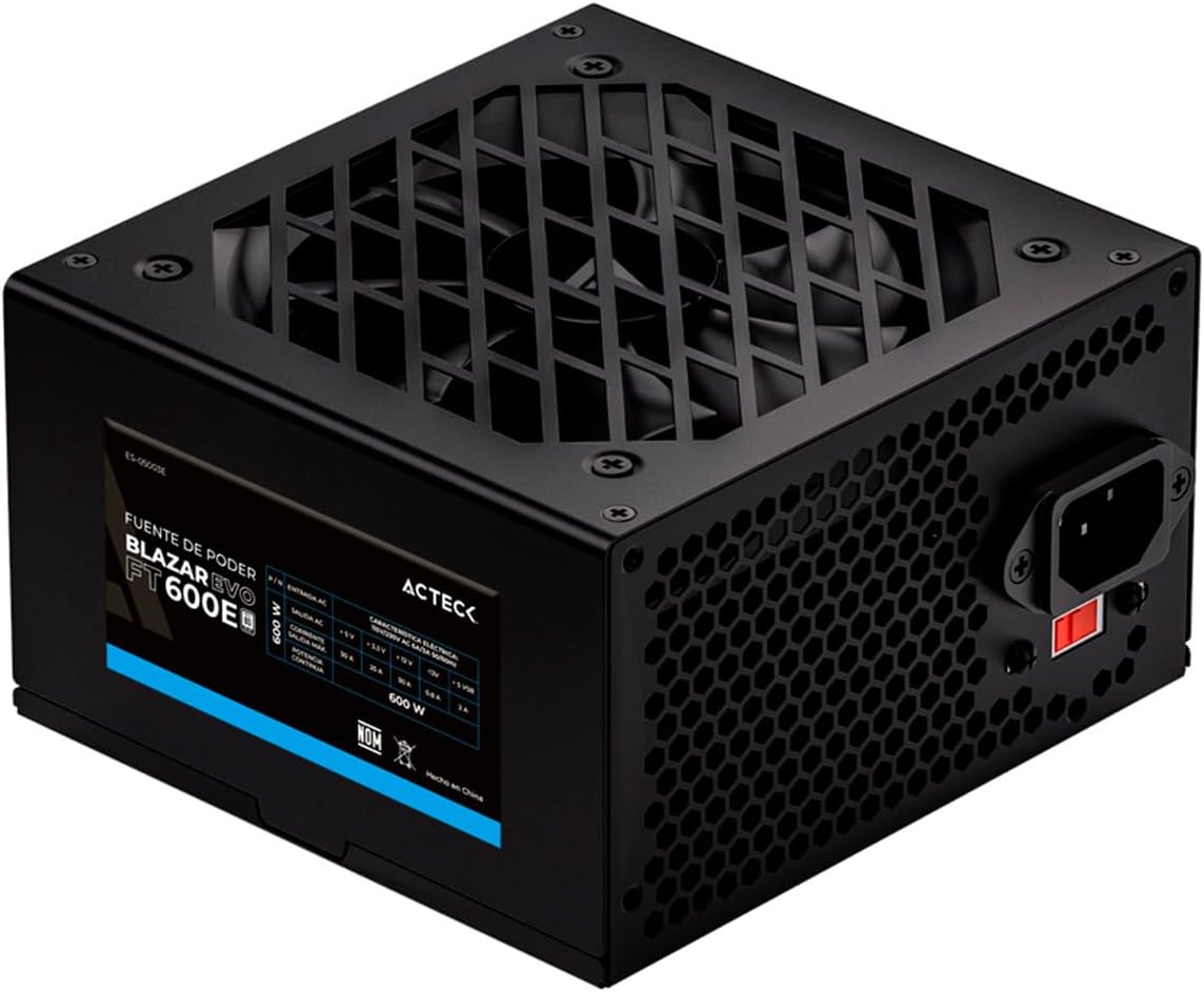 Fuente de Poder ACTECK/ATX Blazar EVO FT600EW / 600W / 1xATX 20+4 + 1xATX12V 4+4 + 2xSATA + 2xMolex / 1xPCIe 6+2 / Advanced Blanco