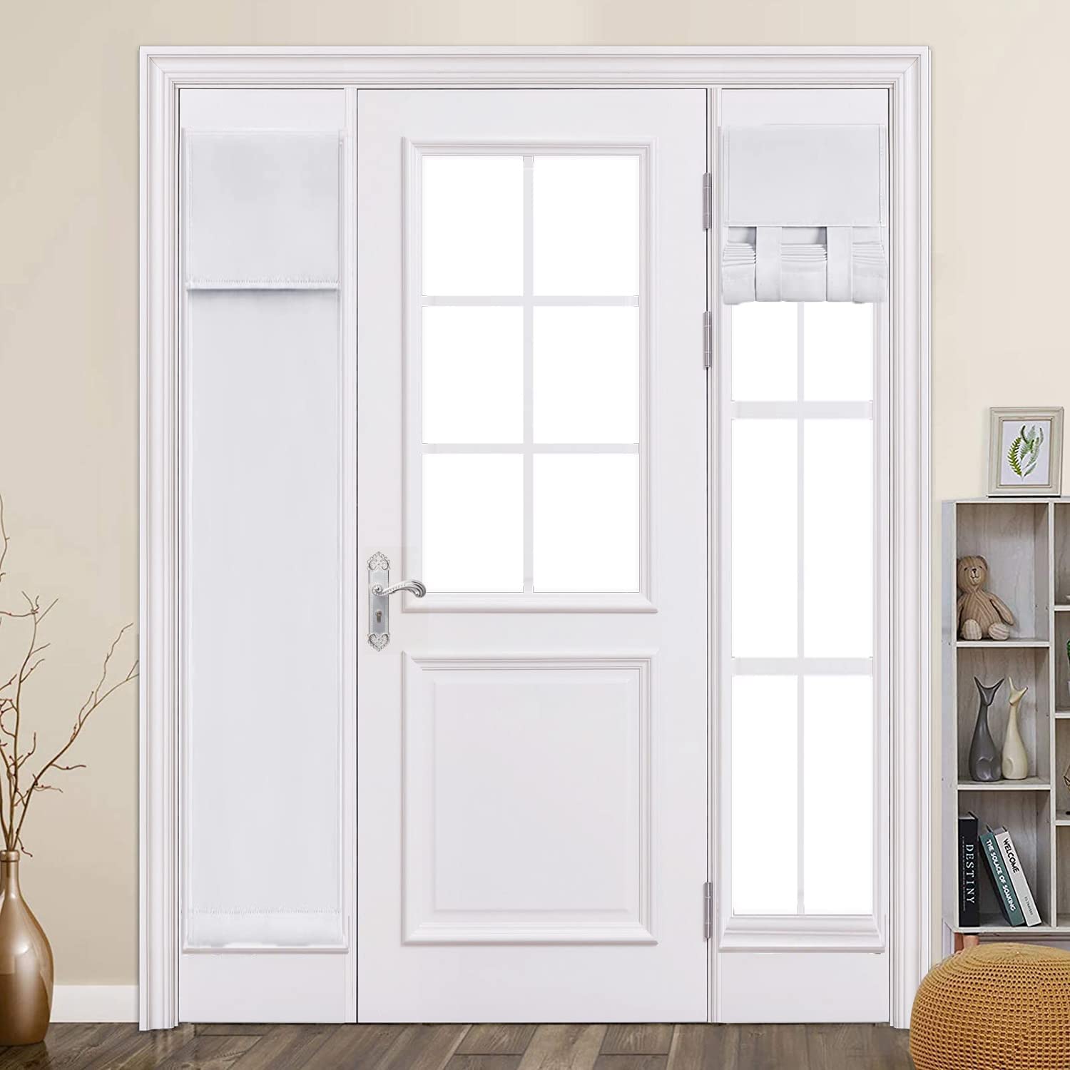 ZHhan French Door Curtains Privacy Blackout French Door Shade for Glass Door Home Office,Sidelight Curtain Tie up Shade,Easy Installed 30x173cm,Greyish White,1 Panel — image 1