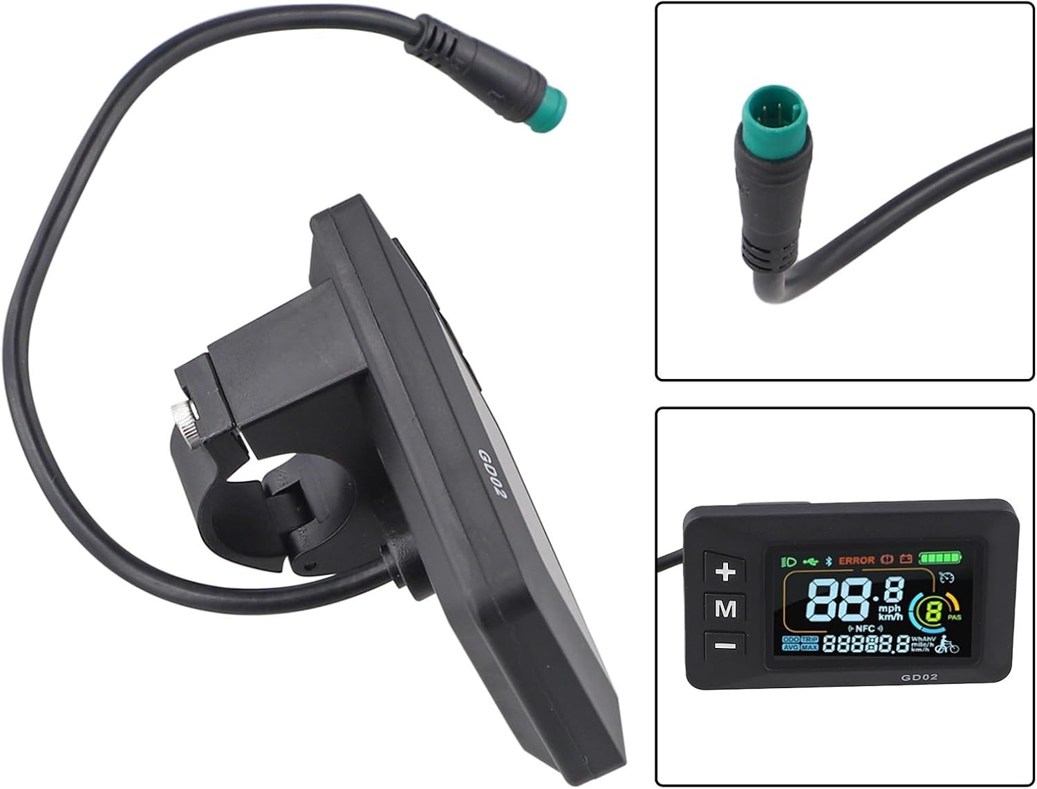 Electric Bicycle LCD Display 24V 36V 48V 60V, 5 Pin Wiring Harness, ABS Waterproof Case, Clear Readout for Mileage and Speed, 02OMD System