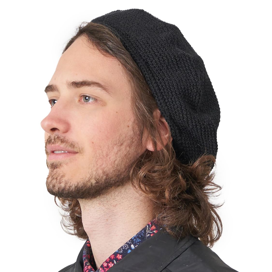 CHARM Knit Beanie Hats for Women & Men's Berets, 100% Cotton Crochet Cap Handmade French Beret for Summer & Winter, Black