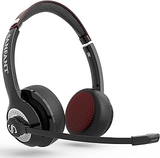 Sanfant Bluetooth Headset with Microphone, Wireless On-Ear Stereo Headphones with Flip-to-Mute Mic, Lightweight Comfort, 22H Playtime, Wired Enabled, Office Headset for Laptop/Cell Phone/Tablet