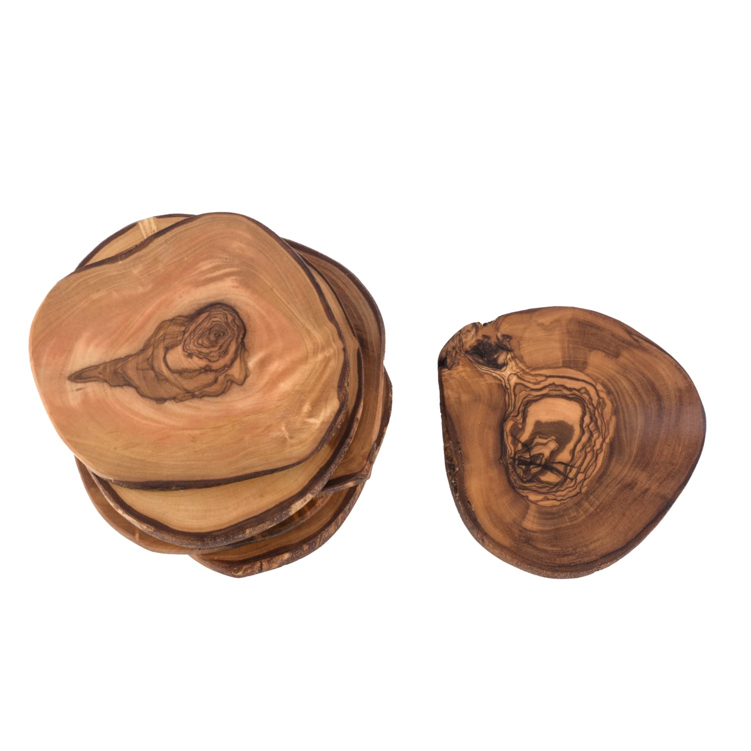 Set Untersetzer im Naturschnitt rustikal Glasuntersetzer Olivenholz Handgemacht Holzuntersetzer Geschenk (6er Set)
