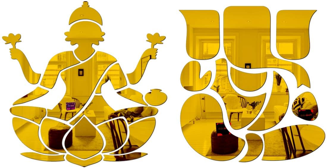 Chote Mote Seller - Laxmi Ganesha Mirror Stickers for Wall Acrylic Mirror Wall Decor Sticker Wall Mirror Stickers Acrylic Stickers Lotus Wall Stickers for Hall Room Bed Room (golden, pack of 1) (B0D78S1VH7) Amazon Price History, Amazon Price Tracker